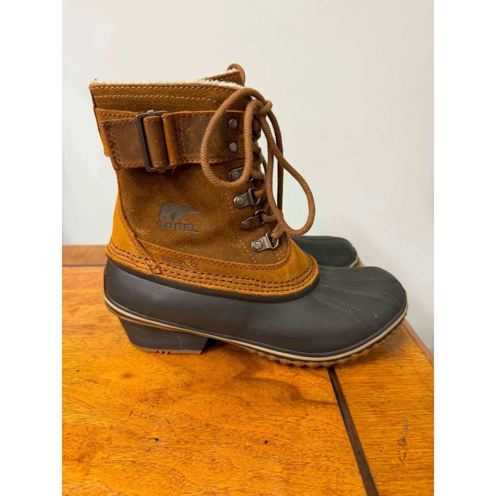 Sorel Slimpack II Lace Waterproof Winter Duck Boots Brown NL2125-286 Womens 7